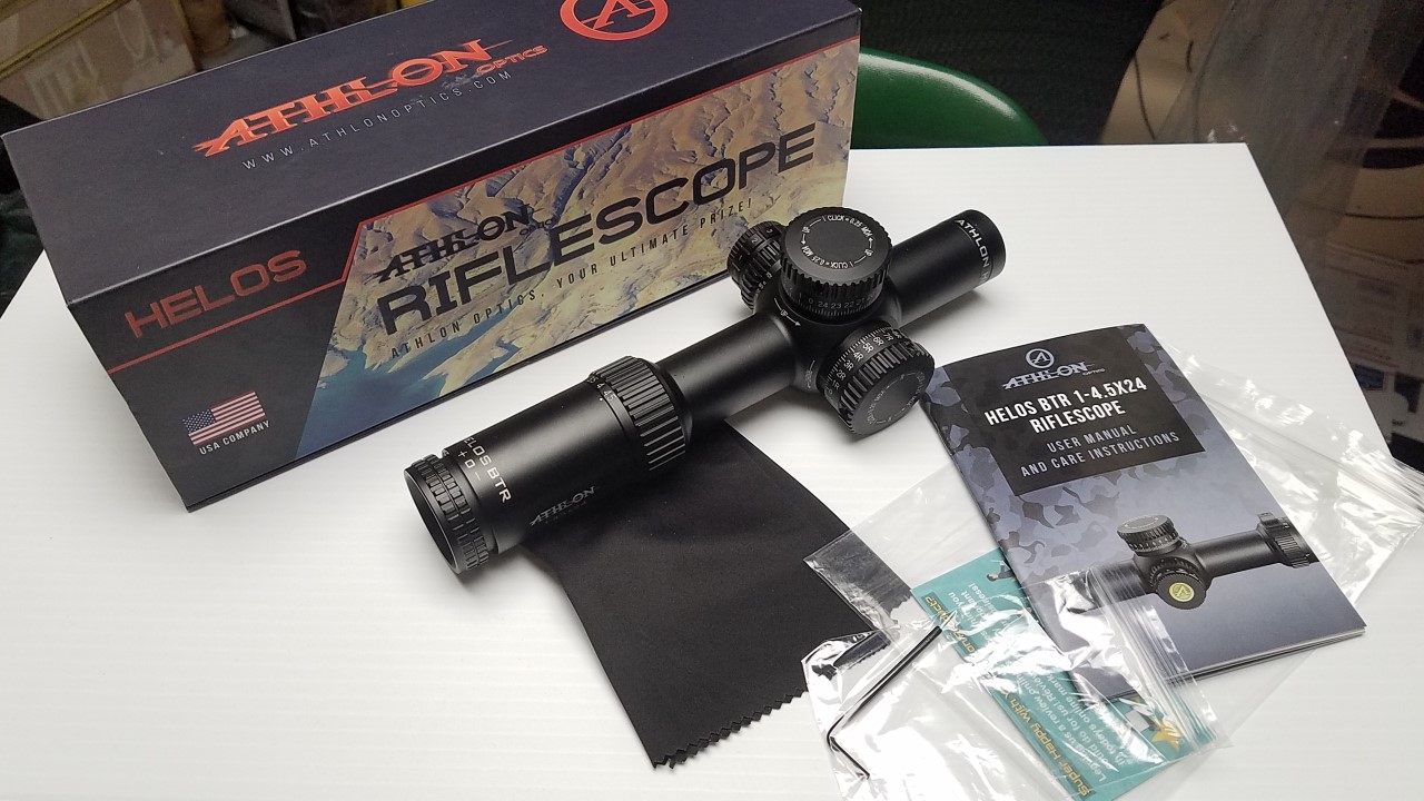 Athlon Helos BTR scope and accessories removed from the box