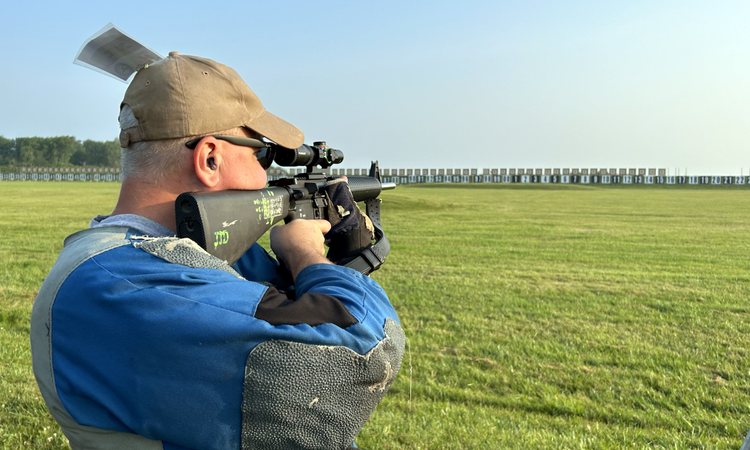 Black Coyote teammate John firing a National Match AR-15 at Camp Perry